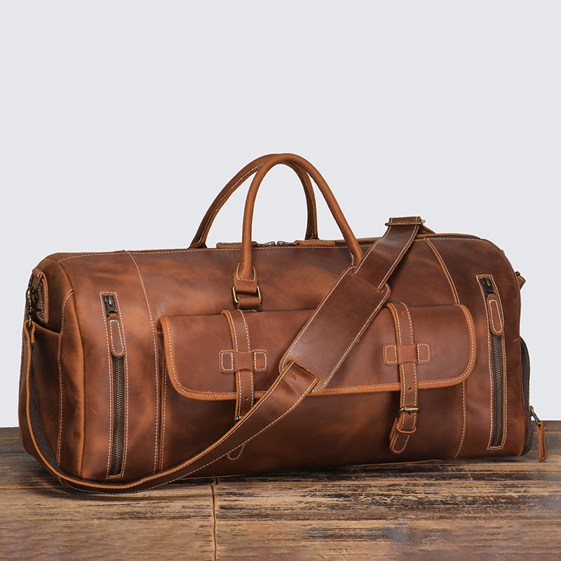 Full-grain leather weekend duffle bag — Khal Gold weekender bags collection