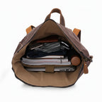 Army green waxed canvas rucksack with crazy horse leather straps