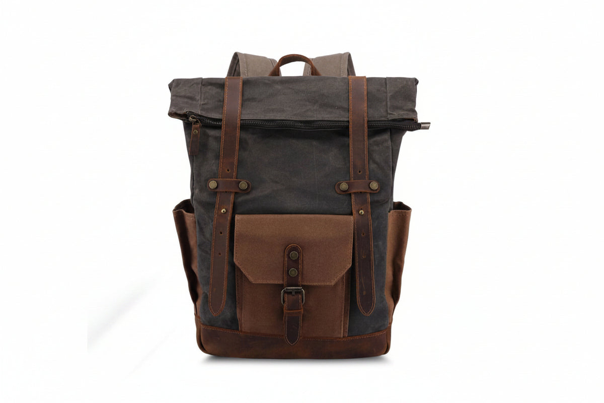 Interior of canvas rucksack showing padded laptop compartment