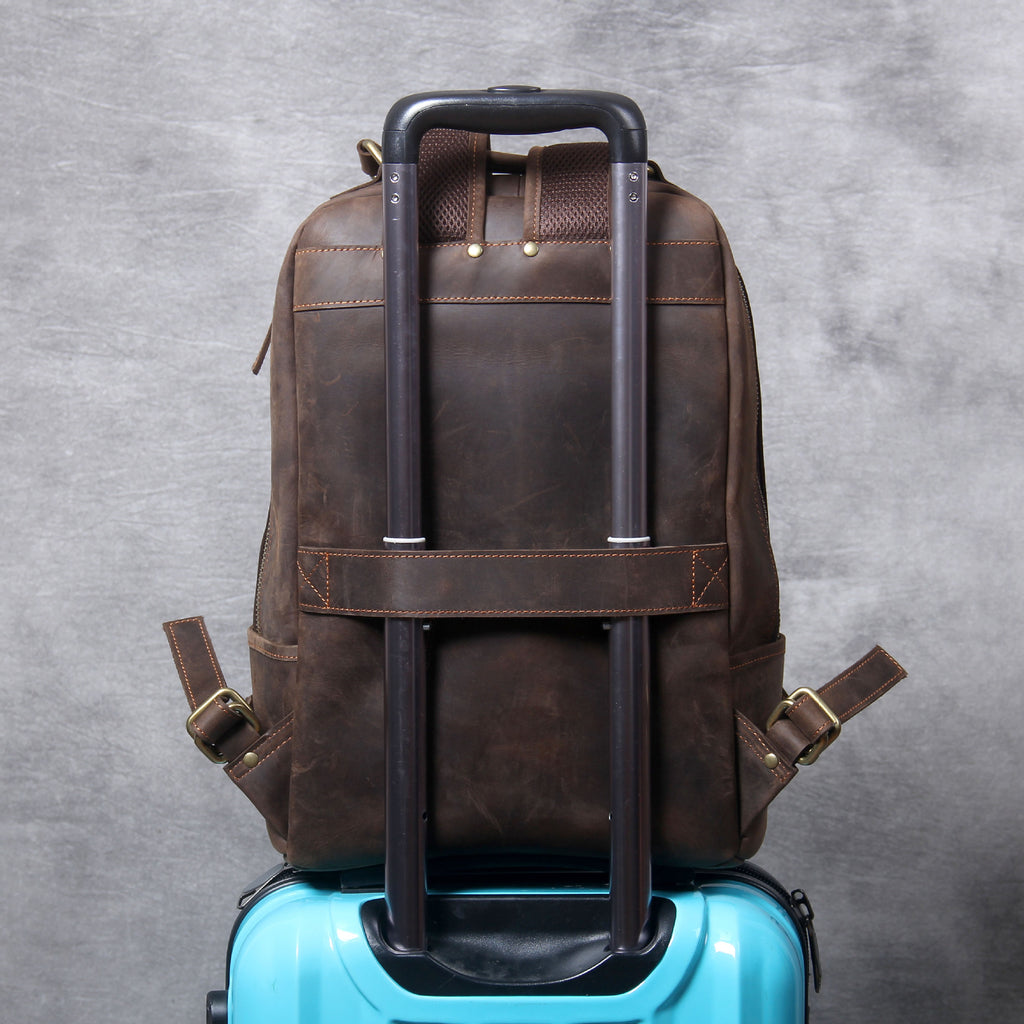 Scholar Leather Backpack in crazy horse leather, detail view