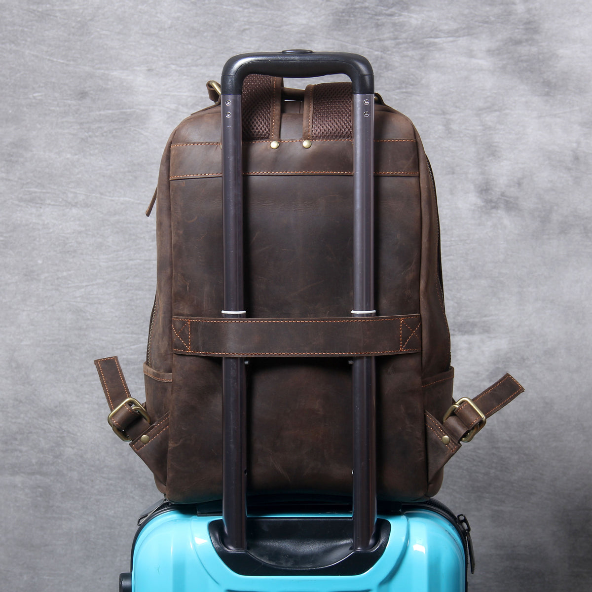 Scholar Leather Backpack in crazy horse leather, detail view