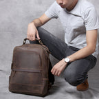 Scholar Leather Backpack in crazy horse leather, detail view