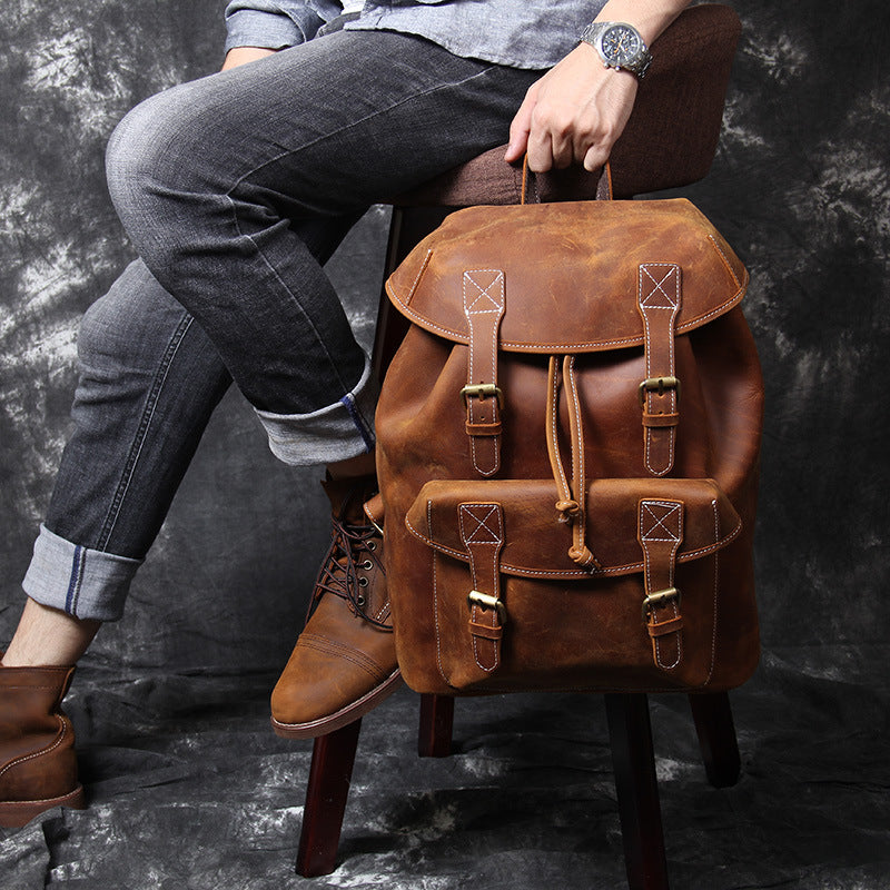 Hartwell Leather Rucksack in crazy horse leather, detail view