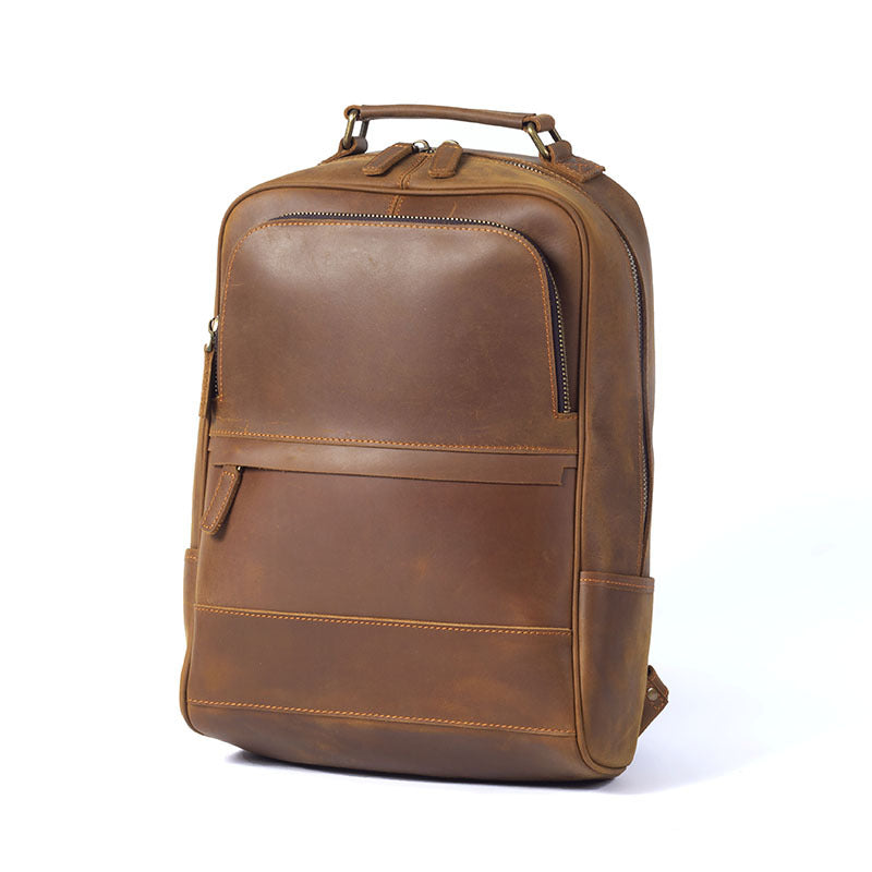 Scholar Leather Backpack in brown crazy horse leather — Khal Gold