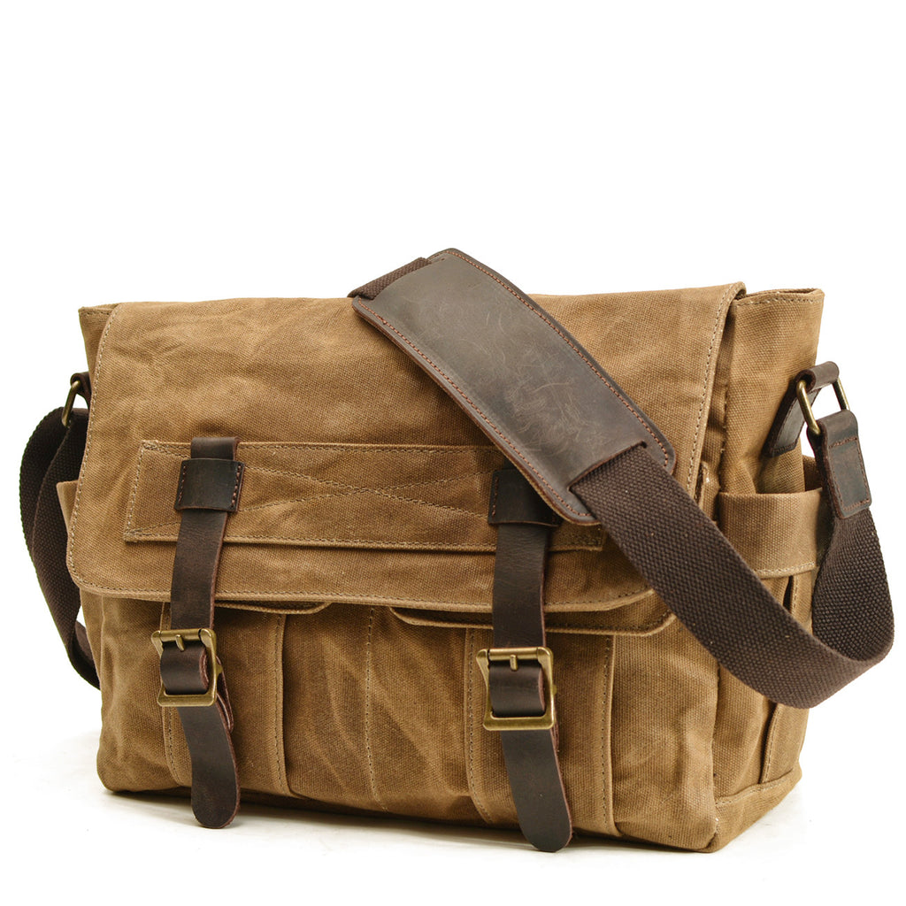 Clipper Waxed Canvas Messenger in waxed canvas, detail view