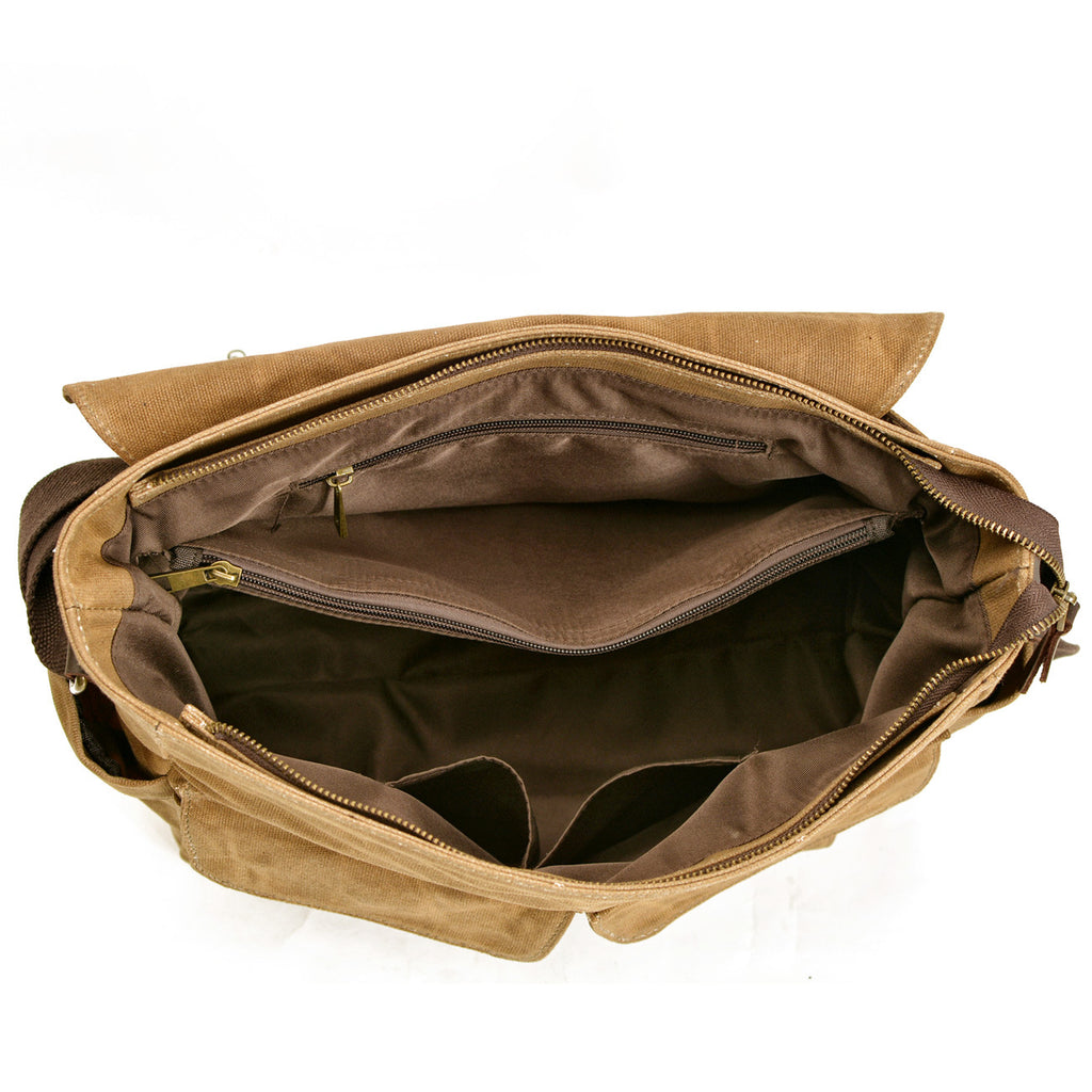 Clipper Waxed Canvas Messenger in waxed canvas, detail view