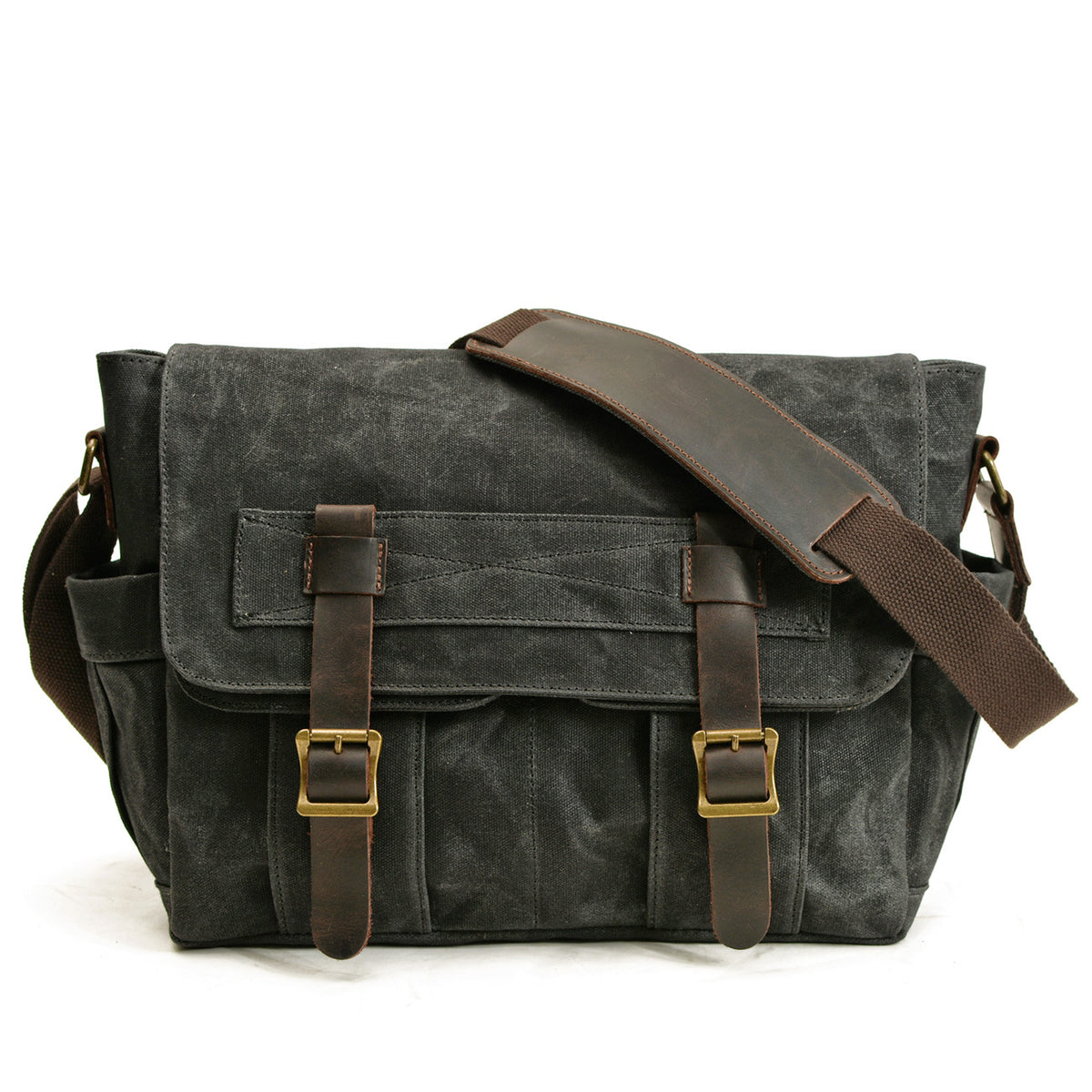Clipper Waxed Canvas Messenger in black waxed canvas — Khal Gold
