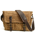 Clipper Waxed Canvas Messenger in khaki waxed canvas — Khal Gold