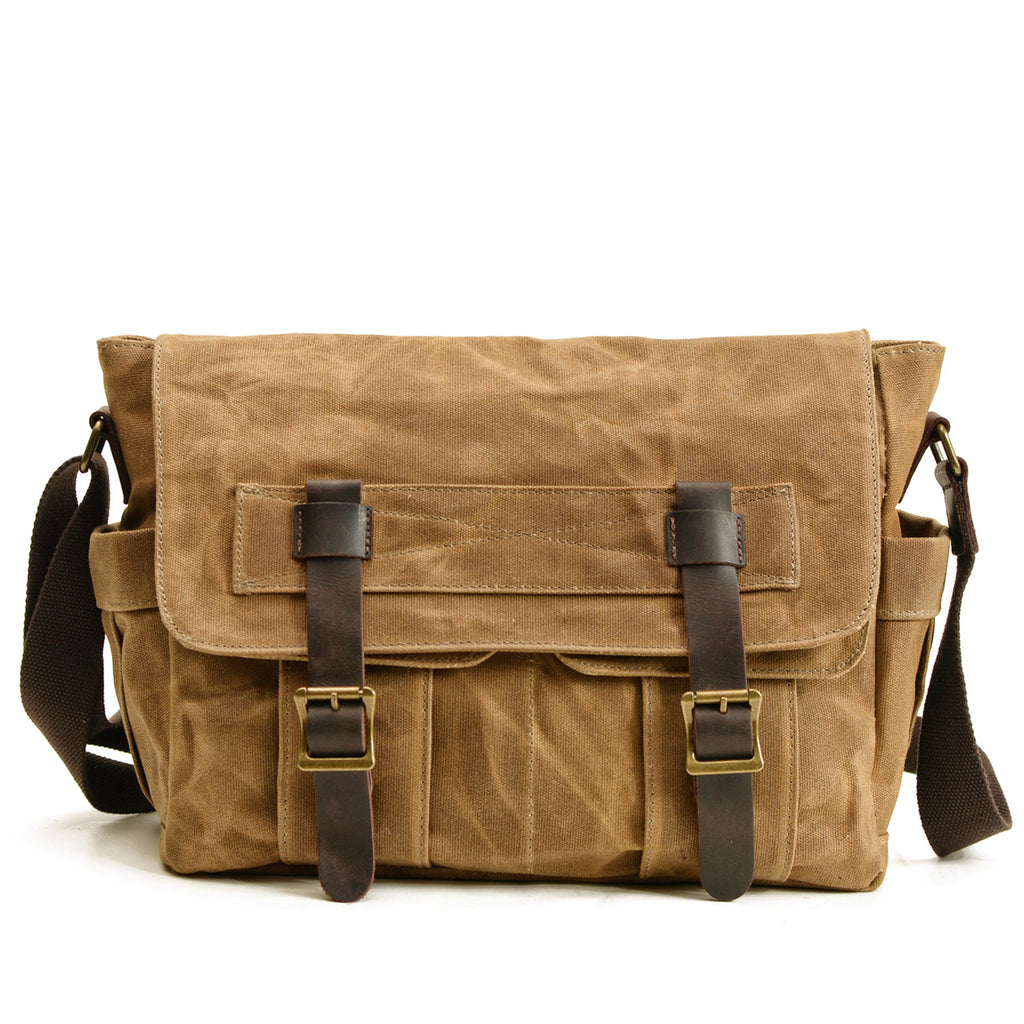 Clipper Waxed Canvas Messenger in waxed canvas, detail view