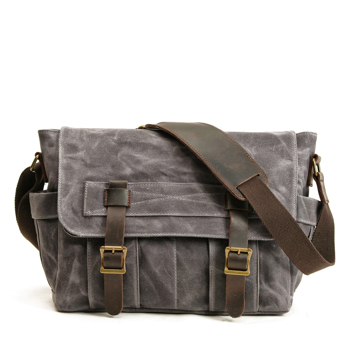 Clipper Waxed Canvas Messenger in dark grey waxed canvas — Khal Gold