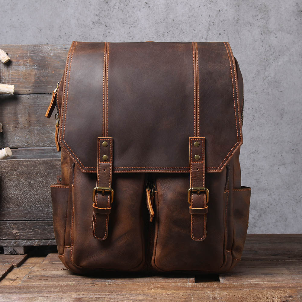 Summit Leather Rucksack in dark brown leather — Khal Gold