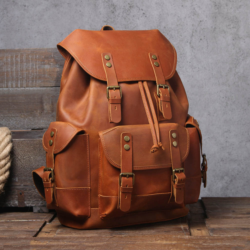 Rider Leather Backpack in brown leather — Khal Gold