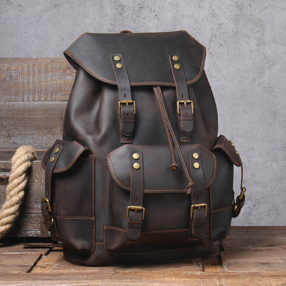Rider Leather Backpack in dark brown leather — Khal Gold