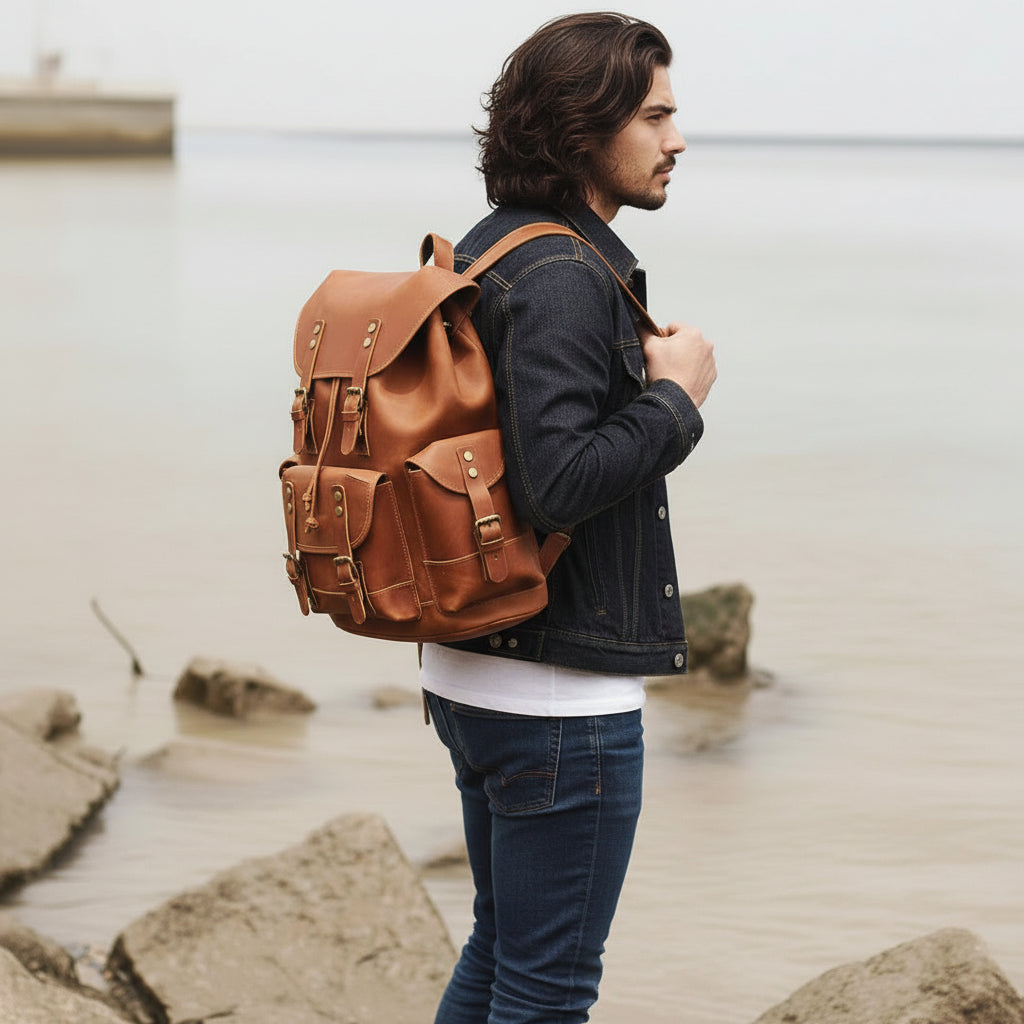 Rider Leather Backpack, detail view