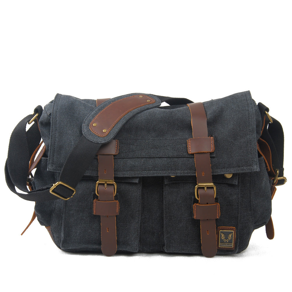 Fairfax Canvas Messenger in charcoal cotton canvas — Khal Gold