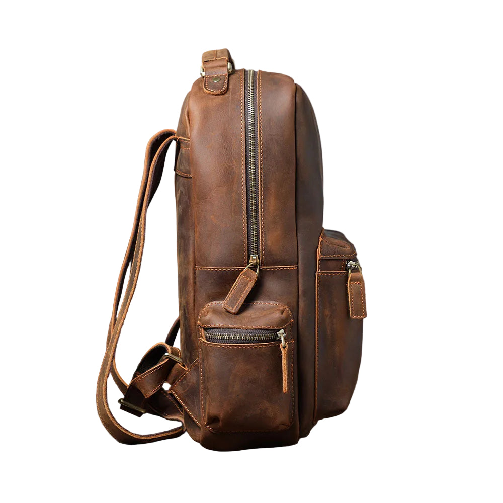 Grafton Leather Backpack in crazy horse leather, detail view