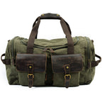 Dark grey 19-inch canvas overnight bag with crazy horse leather trim