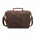 Brown waxed canvas camera bag, three-quarter view