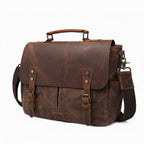 Dark grey waxed canvas camera messenger bag with crazy horse leather flap
