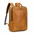 Metropolitan Leather Backpack in tan crazy horse leather, three-quarter view — Khal Gold