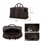 Detachable padded shoulder strap on waxed canvas weekend bag