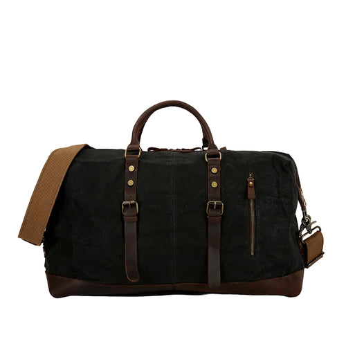End pocket detail on canvas weekend bag