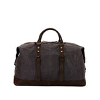 Grey canvas weekender, three-quarter view