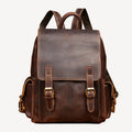 Beacon Leather Flap Backpack, front view — Khal Gold