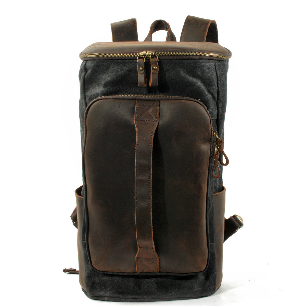 Halden Waxed Canvas Barrel Backpack in black waxed canvas — Khal Gold