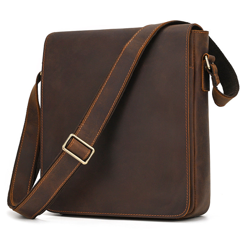 Whitehall Leather Shoulder Bag in brown crazy horse leather — Khal Gold