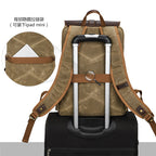 Khaki batik canvas rucksack with contrasting cowhide trims