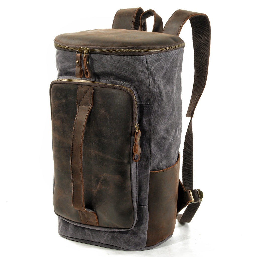 Halden Waxed Canvas Barrel Backpack in waxed canvas, detail view