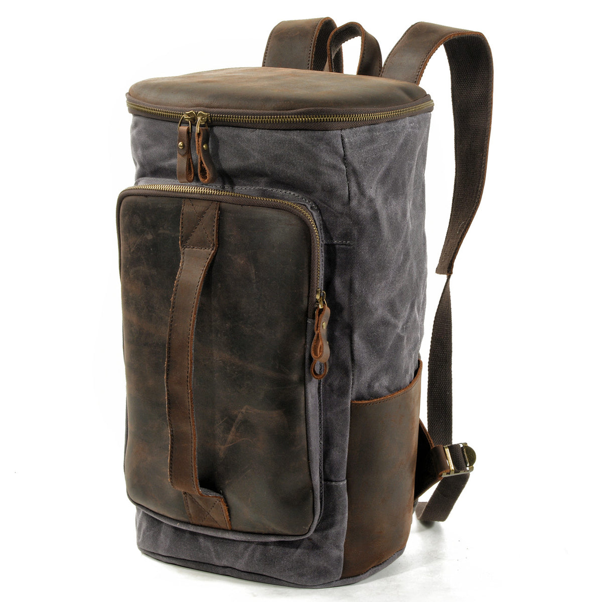Halden Waxed Canvas Barrel Backpack in waxed canvas, detail view