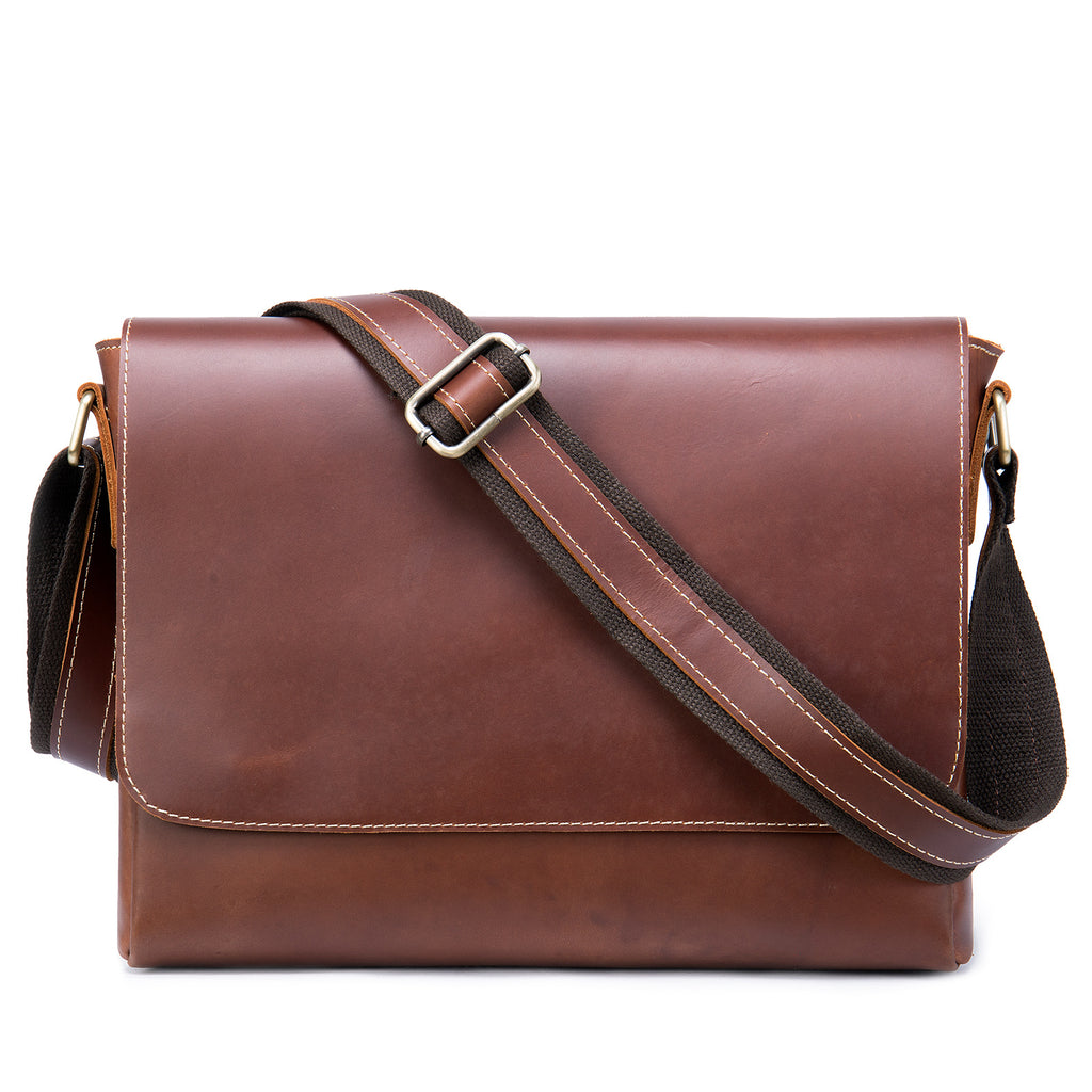 Camden Leather Satchel in crazy horse leather, detail view