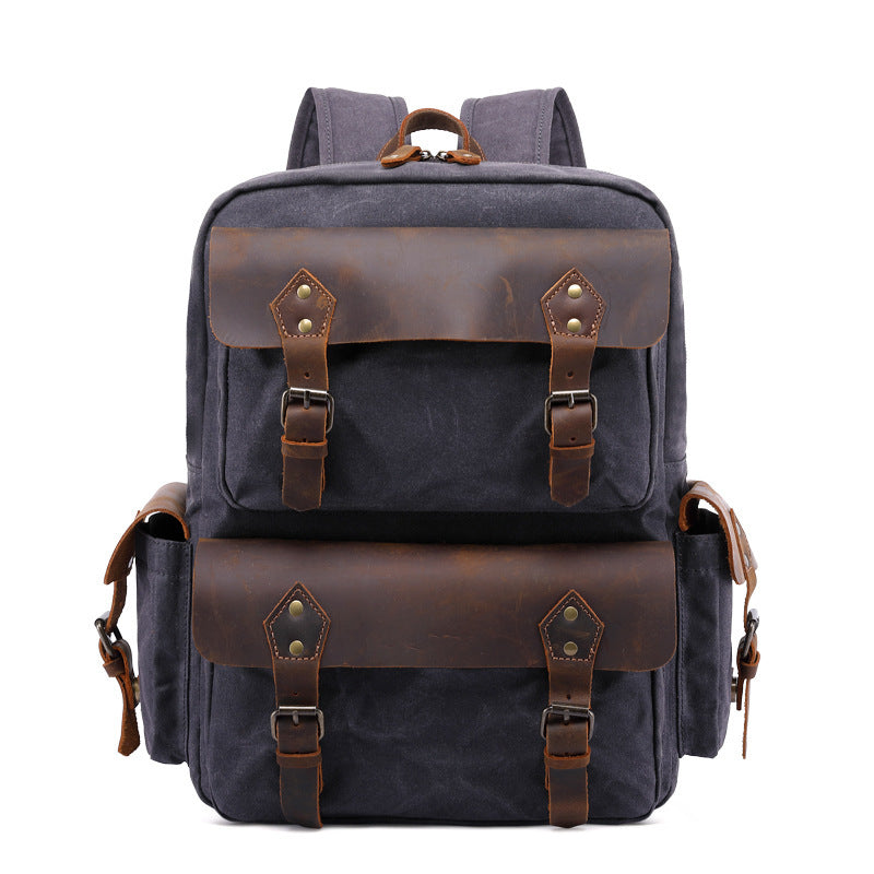 Kelso Waxed Canvas Backpack in grey waxed canvas — Khal Gold