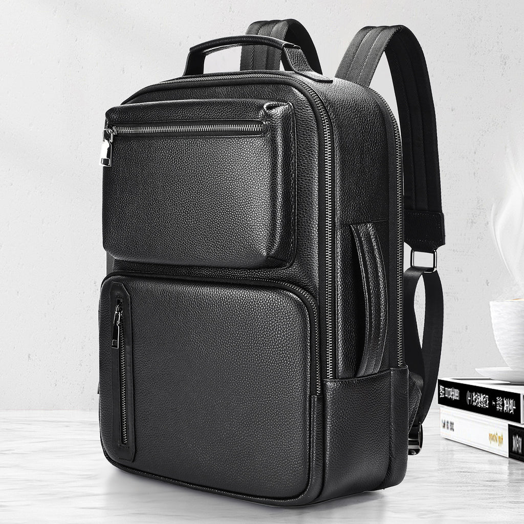 Chancery Leather Backpack in black crazy horse leather — Khal Gold