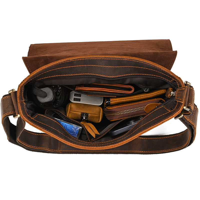 Whitehall Leather Shoulder Bag in crazy horse leather, detail view