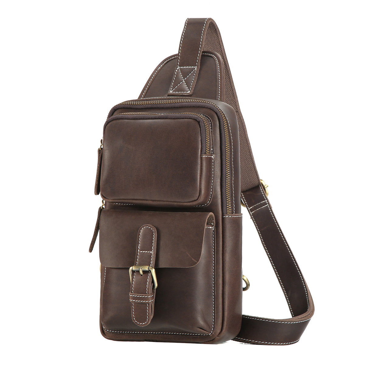 Scout Leather Chest Bag in dark brown crazy horse leather — Khal Gold