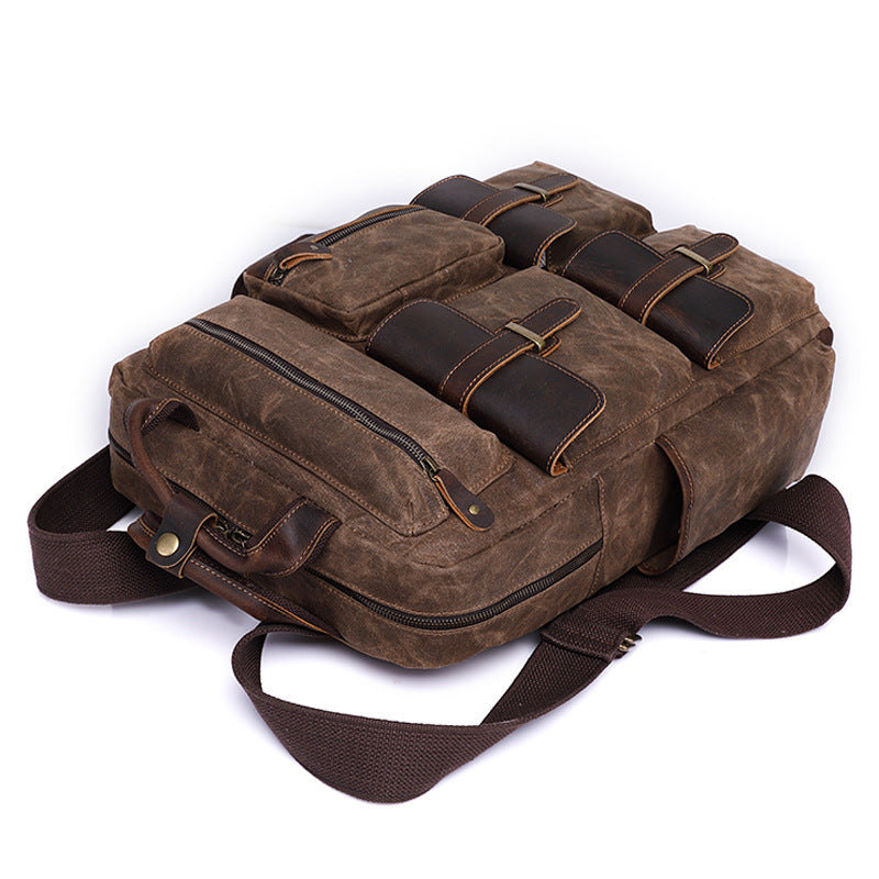 Endeavour Waxed Canvas Backpack in waxed canvas, detail view