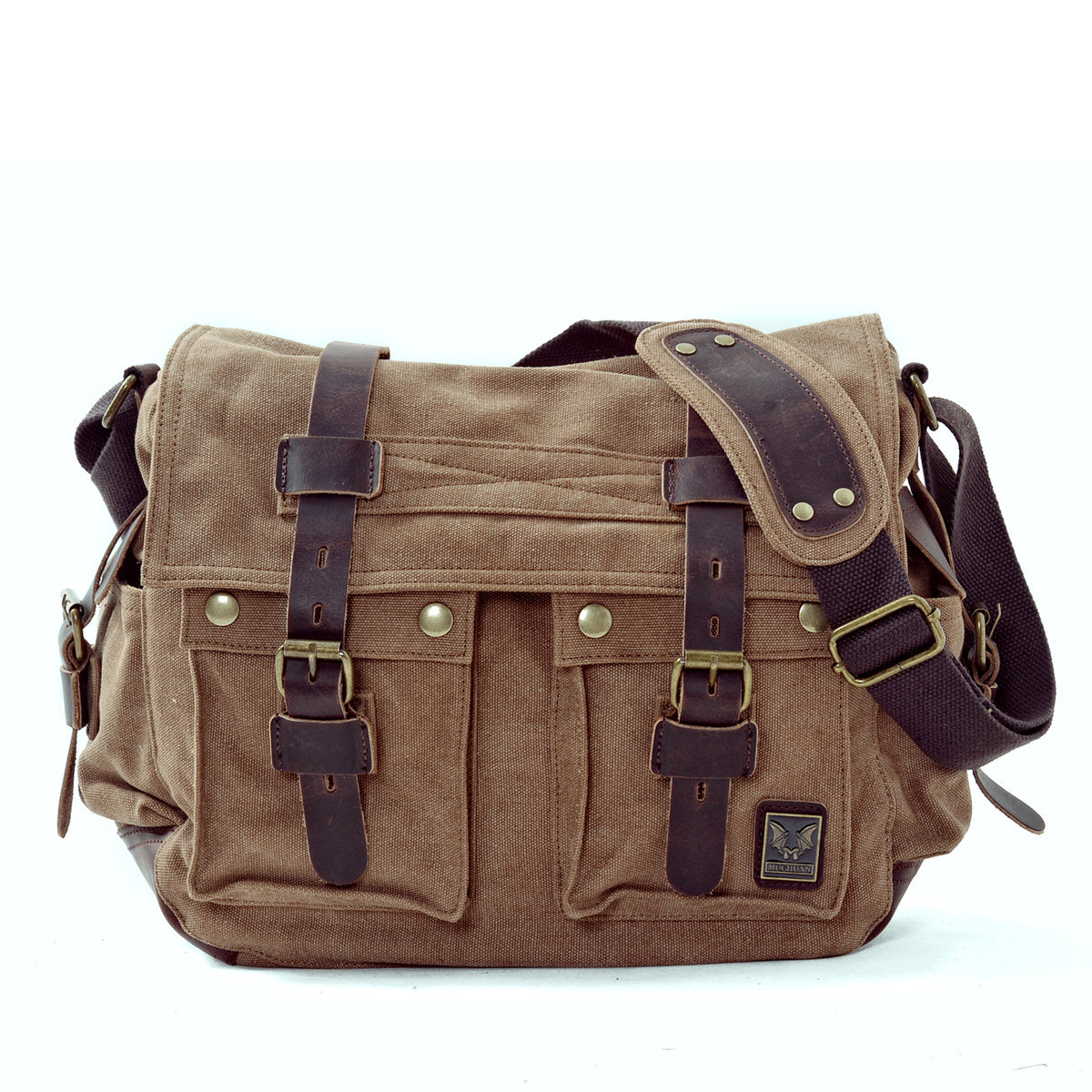 Fairfax Canvas Messenger in light coffee cotton canvas — Khal Gold
