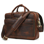 Mayfair Leather Briefcase in brown leather with the detachable shoulder strap attached — Khal Gold