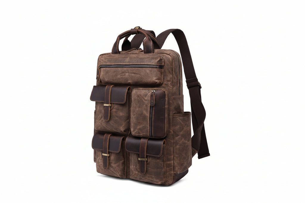 Endeavour Waxed Canvas Backpack in waxed canvas, detail view