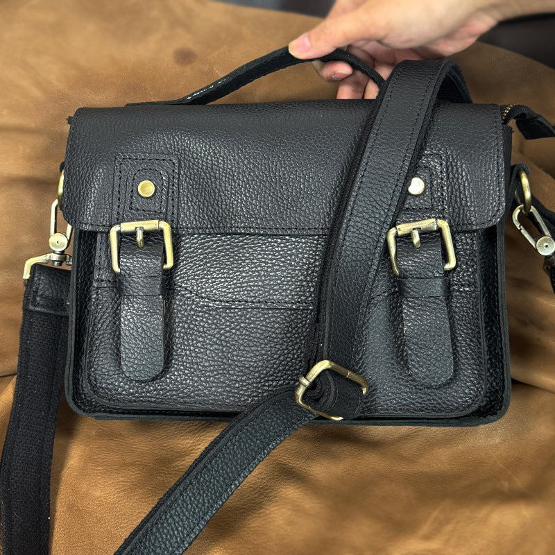 Chelsea Leather Satchel in black leather — Khal Gold