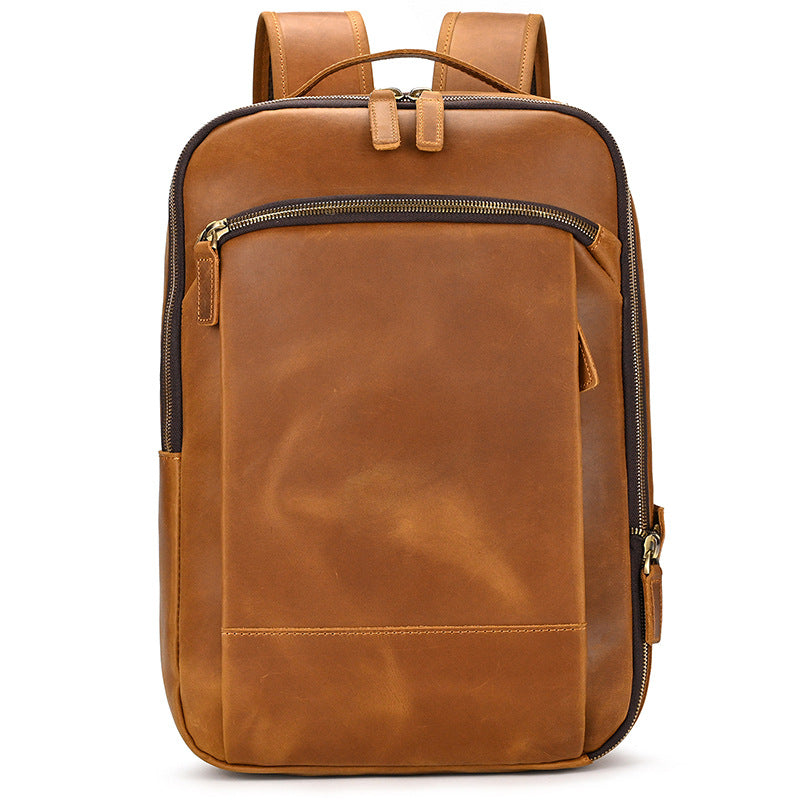 KHAL GOLD Metropolitan slim leather laptop backpack in Cognac crazy horse cowhide