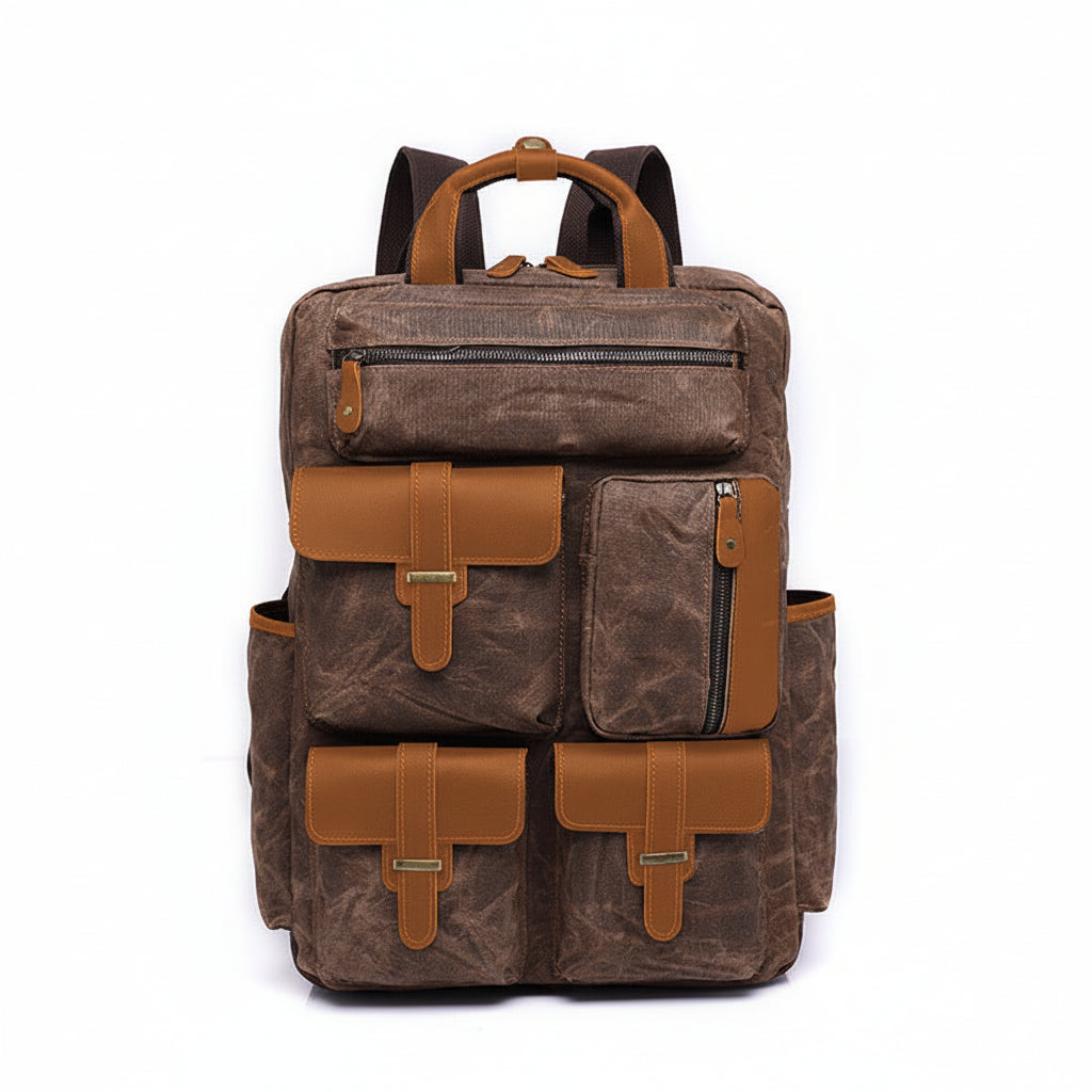 Endeavour Waxed Canvas Backpack in coffee waxed canvas — Khal Gold
