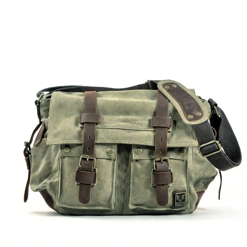 Fairfax Canvas Messenger in army green cotton canvas — Khal Gold