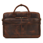 Mayfair Leather Briefcase in brown leather, front view with twin rolled handles — Khal Gold
