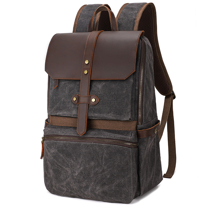Interior of canvas backpack showing padded laptop compartment