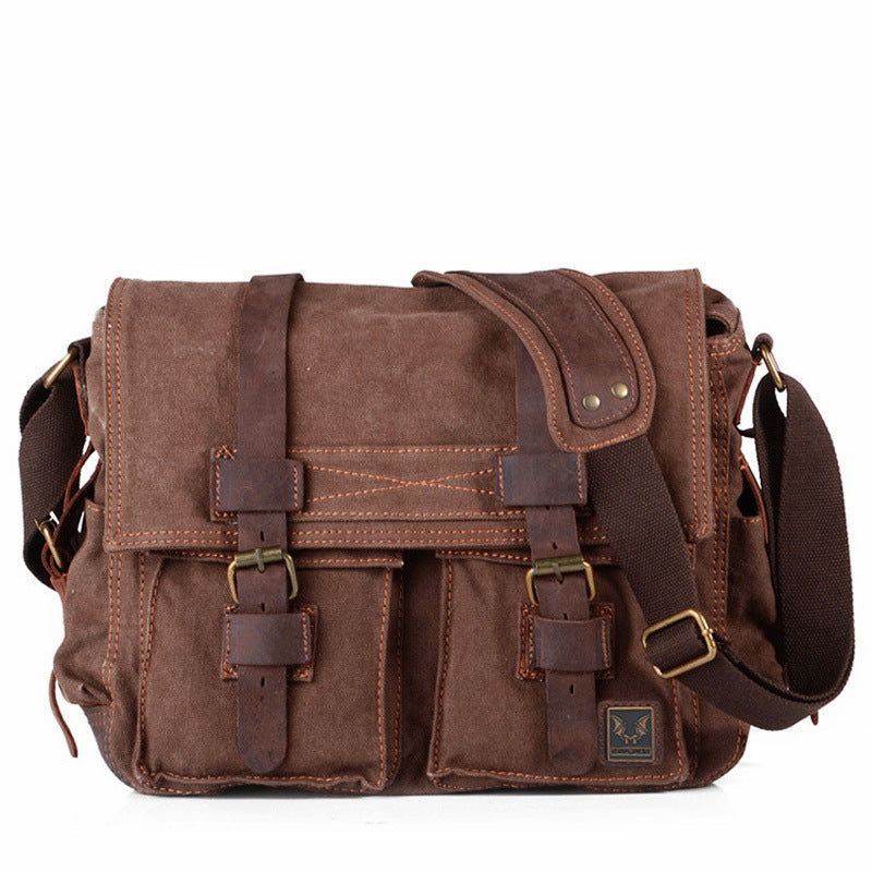Fairfax Canvas Messenger in dark brown cotton canvas — Khal Gold
