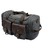 Brown canvas overnight bag, three-quarter view